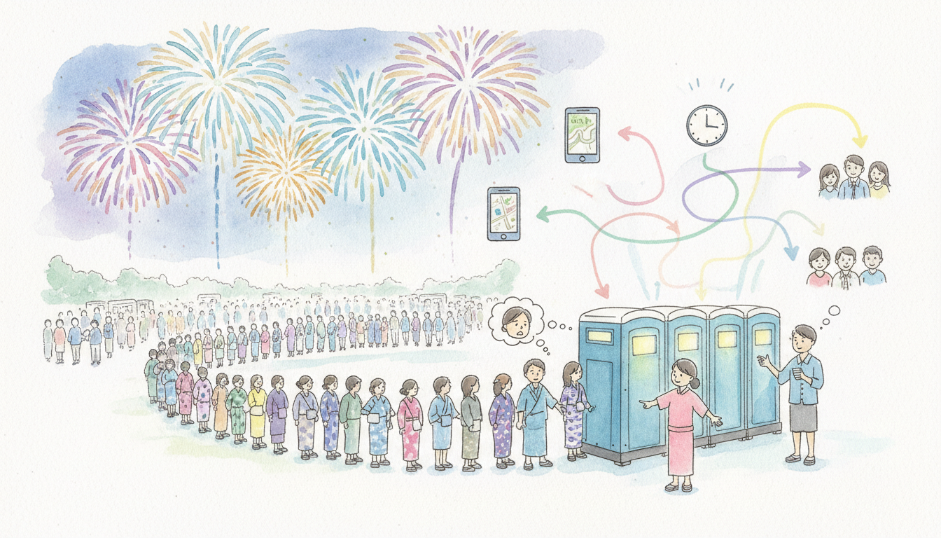 なぜ花火大会のトイレはこれほどまでに混雑してしまうのでしょうか？